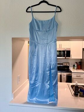 Light Blue Satin Midi Dress